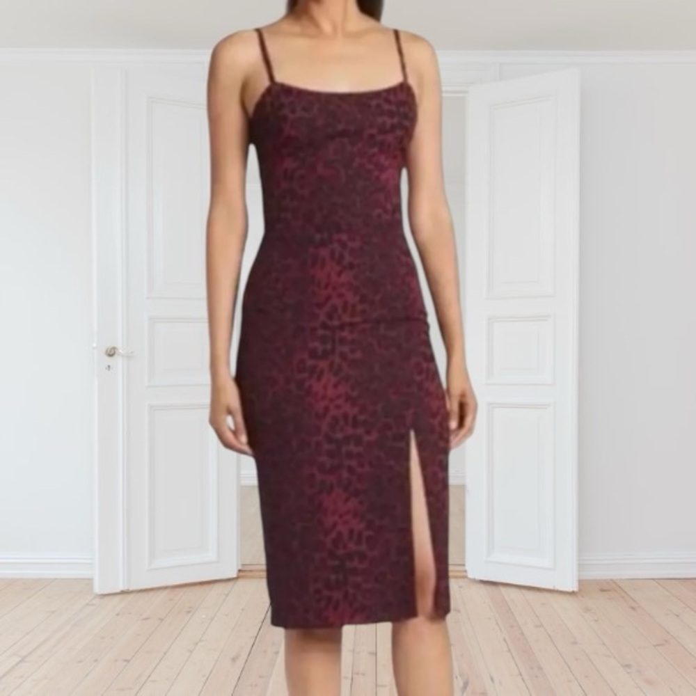 DRESS THE POPULATION NWT Shaireen Leopard‎ Bodycon Dress SIZE XL Cherry Cola